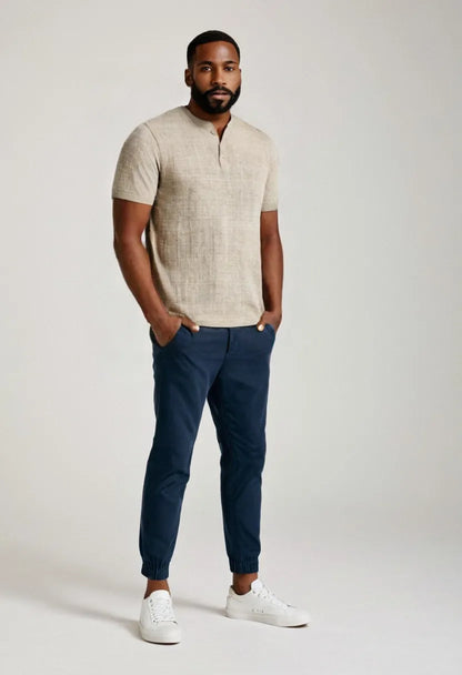 Men’s Plaid Henley Shirt – Breathable Loose-Fit Pullover
