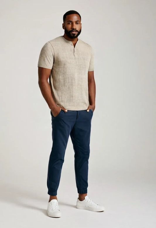 Men’s Plaid Henley Shirt – Breathable Loose-Fit Pullover