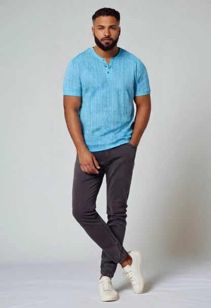 Men’s Plaid Henley Shirt – Breathable Loose-Fit Pullover
