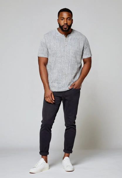 Men’s Plaid Henley Shirt – Breathable Loose-Fit Pullover