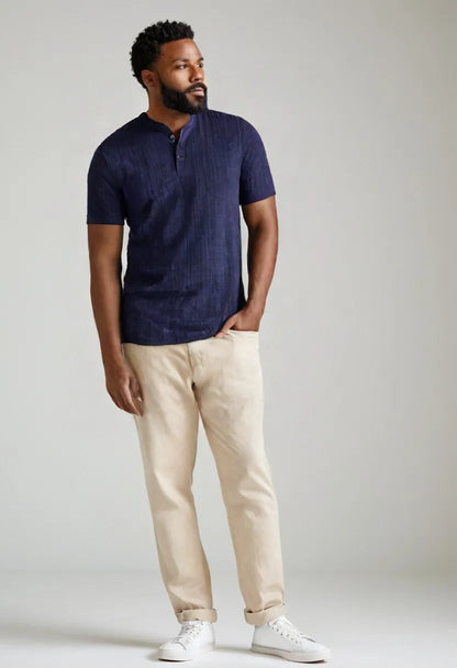 Men’s Plaid Henley Shirt – Breathable Loose-Fit Pullover