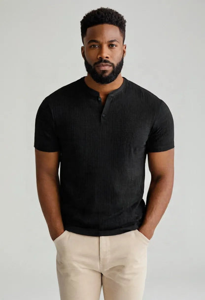 Men’s Plaid Henley Shirt – Breathable Loose-Fit Pullover