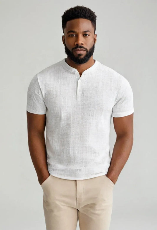 Men’s Plaid Henley Shirt – Breathable Loose-Fit Pullover