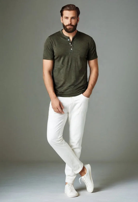 Men’s Retro Cotton Tee – Solid Color Short Sleeve Top