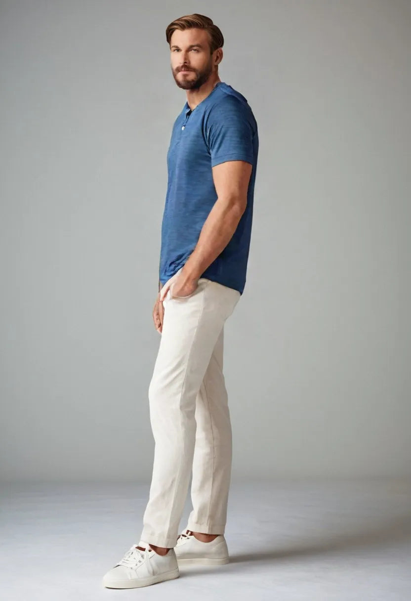 Men’s Retro Cotton Tee – Solid Color Short Sleeve Top
