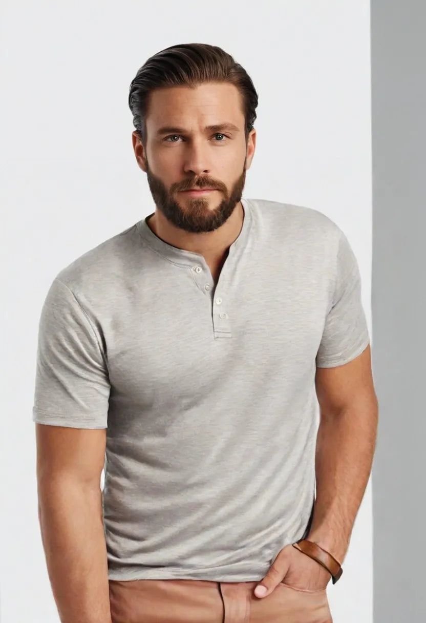 Men’s Retro Cotton Tee – Solid Color Short Sleeve Top