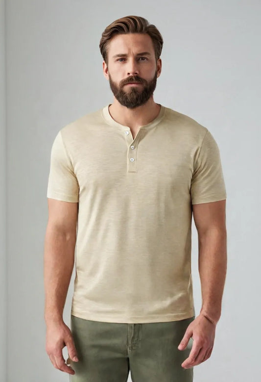 Men’s Retro Cotton Tee – Solid Color Short Sleeve Top
