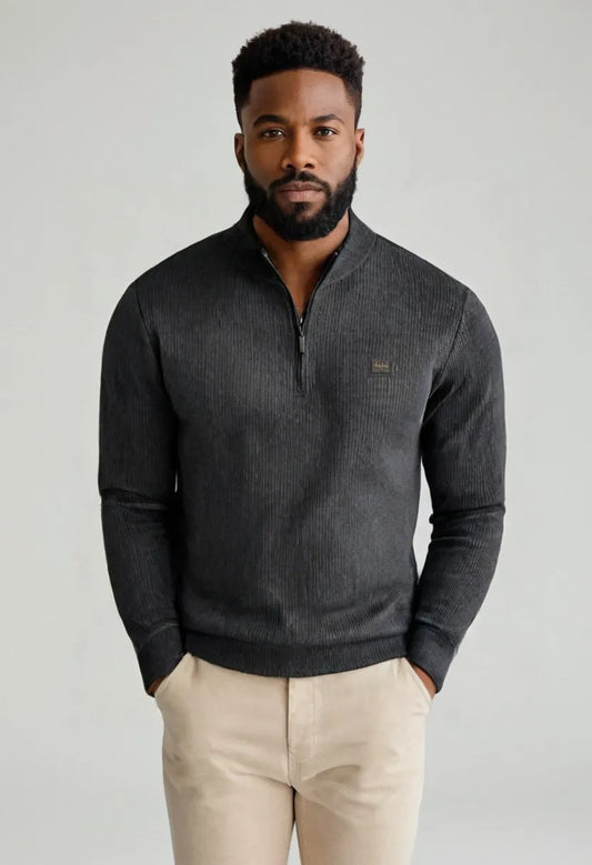 Men’s Half-Zip Fleece Pullover – Stand Collar Long Sleeve Top