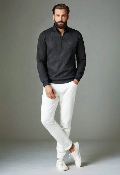 Men’s Half-Zip Fleece Pullover – Stand Collar Long Sleeve Top