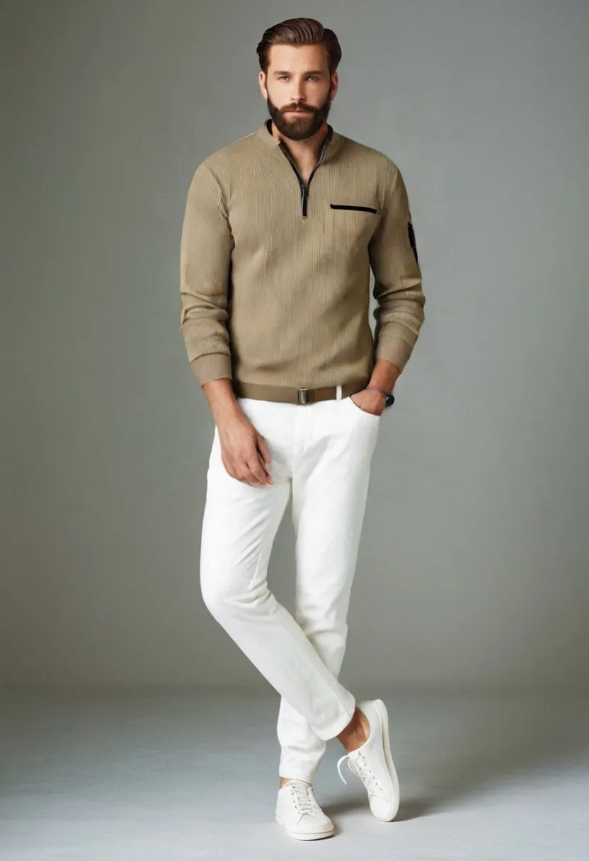 Men’s Striped Zip Detail Top – Casual Summer Short Sleeve Tee