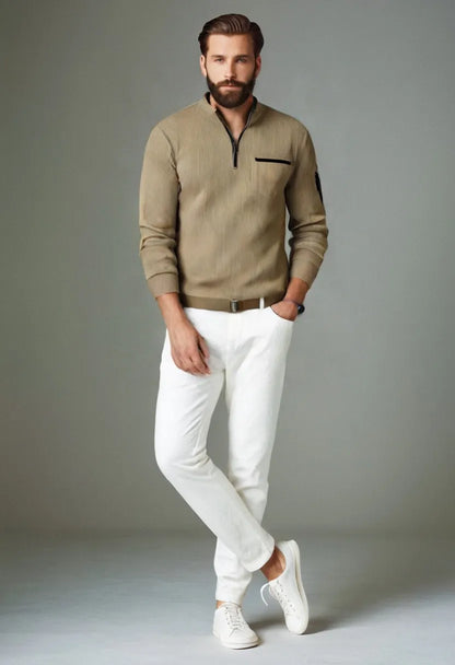 Men’s Striped Zip Detail Top – Casual Summer Short Sleeve Tee