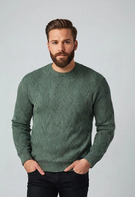 Men’s Wool Blend Knit Sweater – Slim Fit Crew Neck Pullover