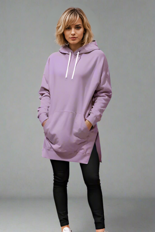 Women’s Split Shoulder Brushed Hoodie – Comfy Solid Color Pullover with Hood