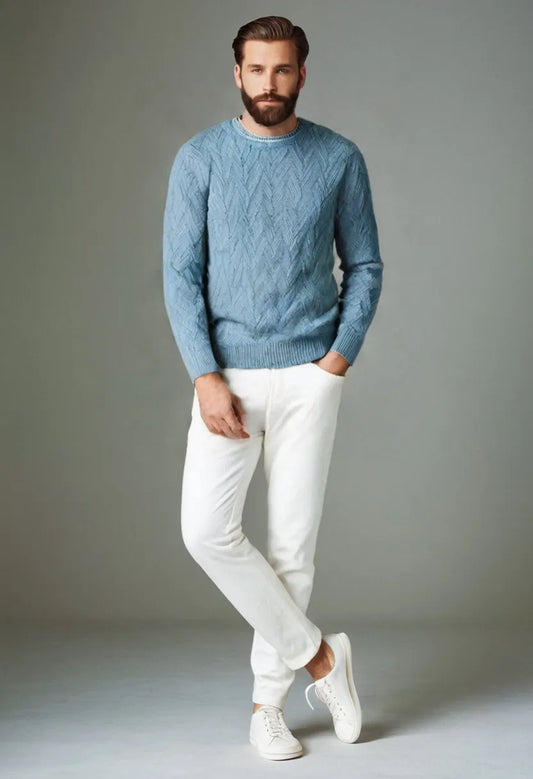 Men’s Wool Blend Knit Sweater – Slim Fit Crew Neck Pullover