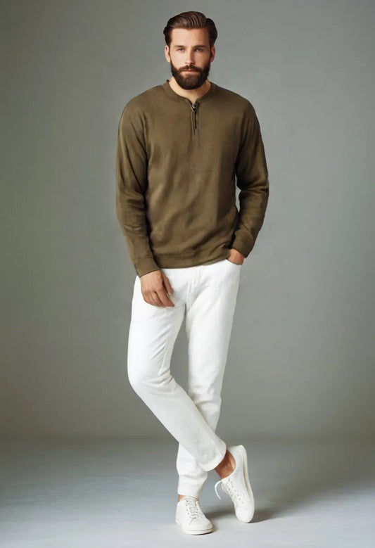 Men’s Half-Zip Long Sleeve Shirt – Casual Loose-Fit Pullover