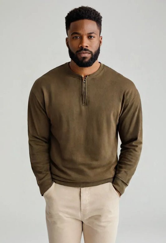 Men’s Half-Zip Long Sleeve Shirt – Casual Loose-Fit Pullover