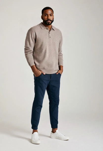 Men’s V-Neck Button Polo – Long Sleeve Casual Autumn Shirt