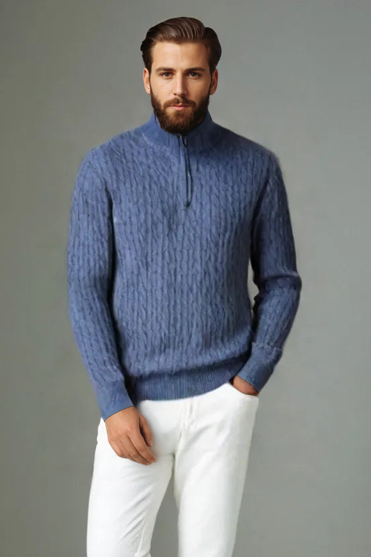 Men’s Pure Wool Half-High Collar Sweater – Thickened Loose-Fit Pullover