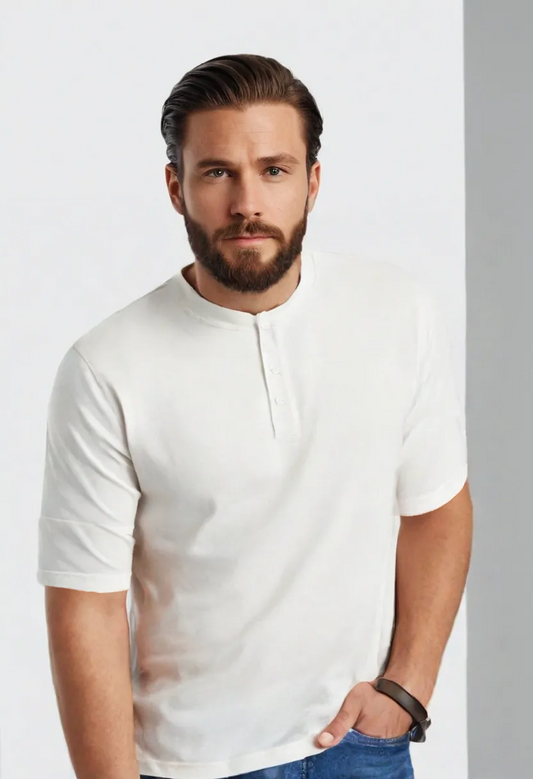 Men’s Summer Henley T-Shirt – Simple Solid Color Short Sleeve
