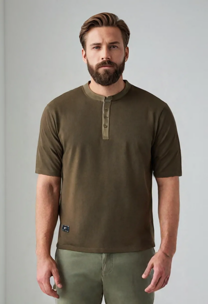 Men’s Summer Henley T-Shirt – Simple Solid Color Short Sleeve