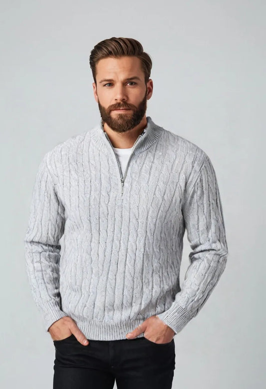 Men’s Half Turtleneck Zip Sweater – Thickened Loose-Fit Winter Pullover