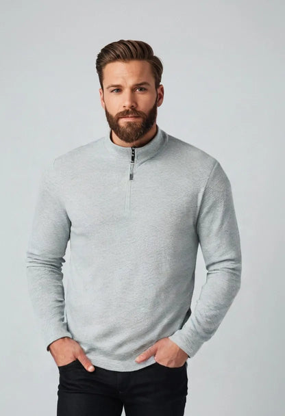 Men’s Twill Jacquard Half-Zip Shirt – Asymmetric Casual Top