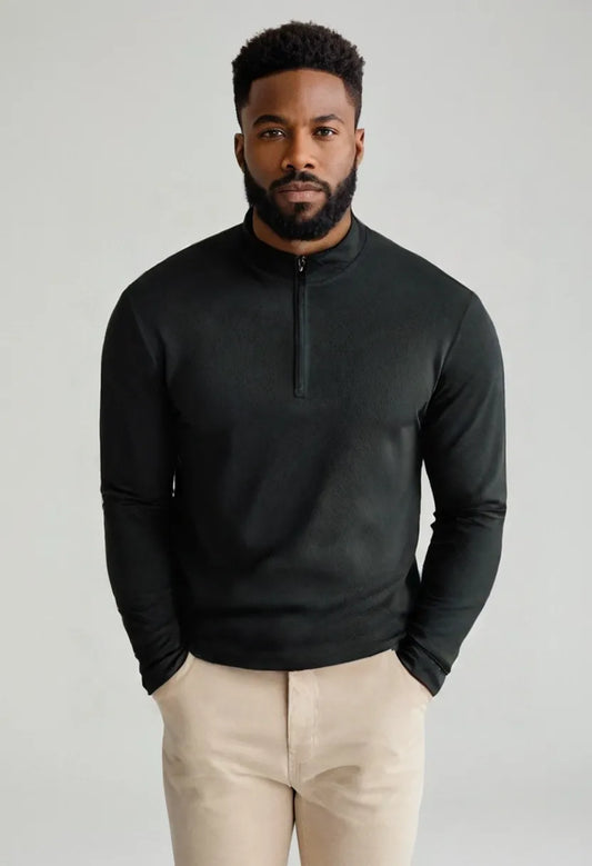 Men’s Twill Jacquard Half-Zip Shirt – Asymmetric Casual Top