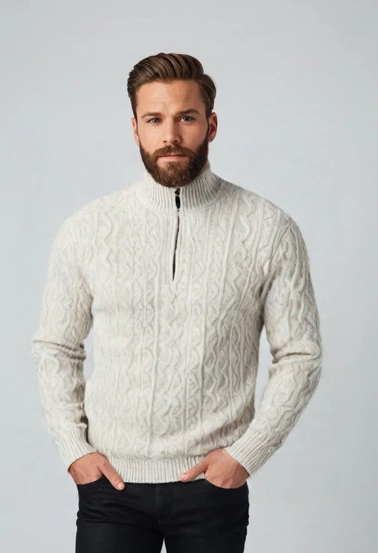 Men’s Half-Zip Cable Knit Sweater – Thickened Pullover
