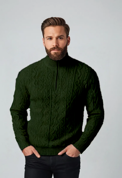 Men’s Half-Zip Cable Knit Sweater – Thickened Pullover