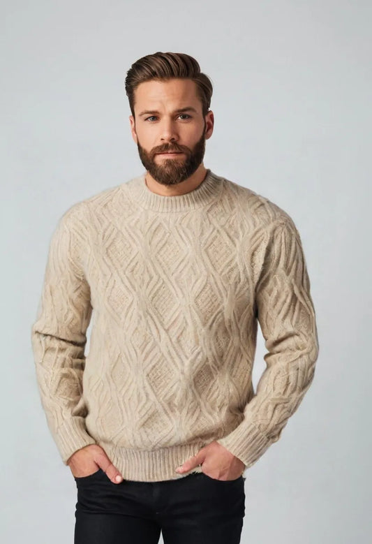Men’s Casual Cable Knit Sweater – Solid Color Pullover