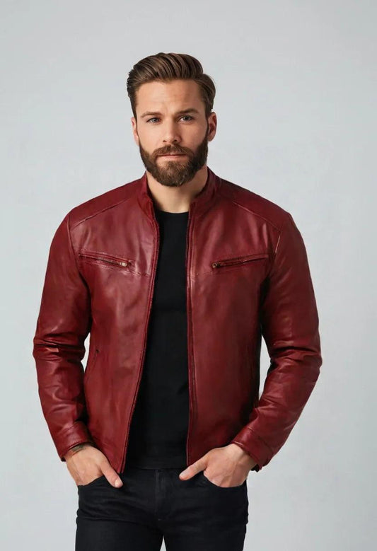 Stand Collar Faux Leather Motorcycle Jacket – Stylish & Durable