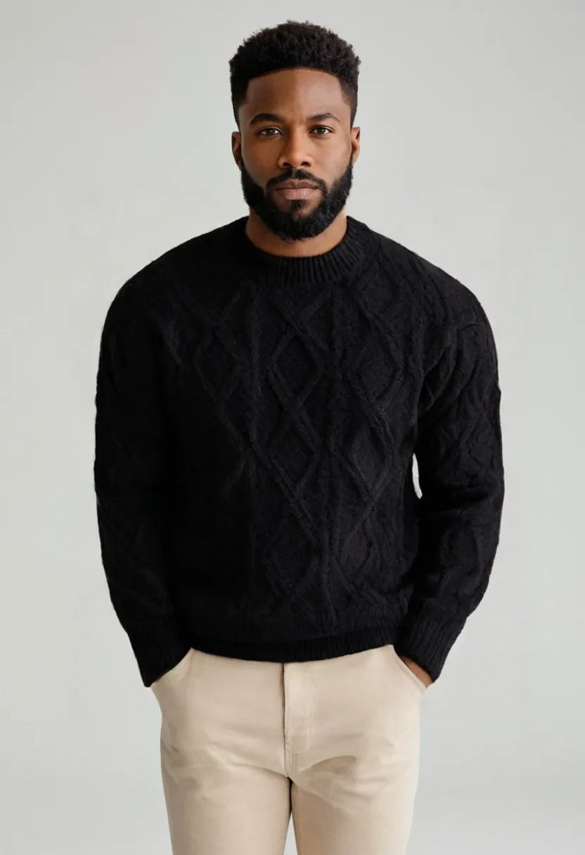 Men’s Casual Cable Knit Sweater – Solid Color Pullover