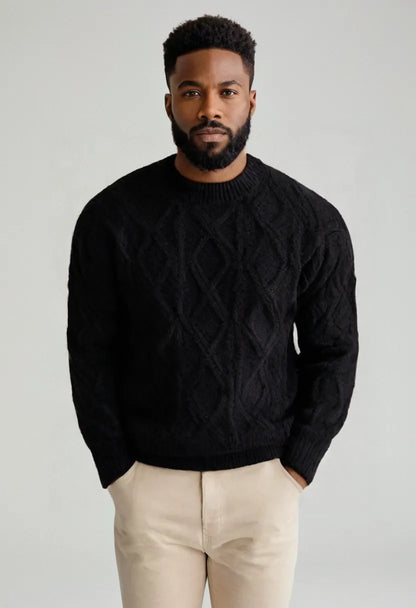 Men’s Casual Cable Knit Sweater – Solid Color Pullover