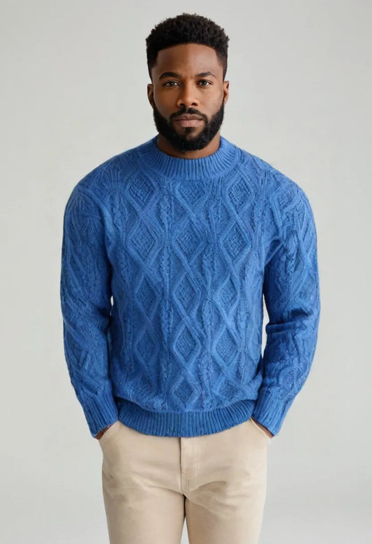 Men’s Casual Cable Knit Sweater – Solid Color Pullover