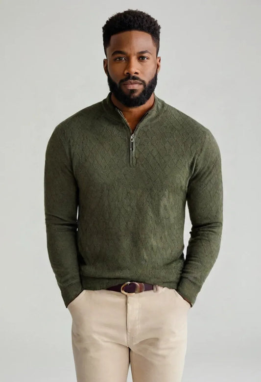 Men’s Half-Zip High Collar Sweater – Casual Long Sleeve Pullover