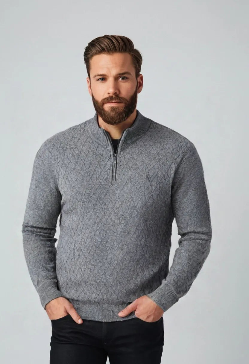 Men’s Half-Zip High Collar Sweater – Casual Long Sleeve Pullover