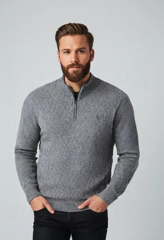 Men’s Half-Zip High Collar Sweater – Casual Long Sleeve Pullover