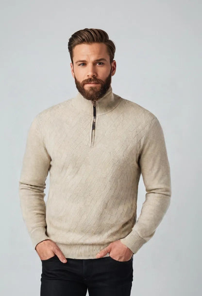Men’s Half-Zip High Collar Sweater – Casual Long Sleeve Pullover