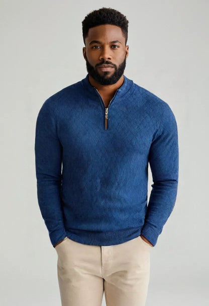 Men’s Half-Zip High Collar Sweater – Casual Long Sleeve Pullover