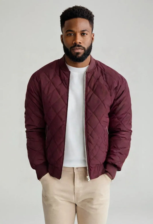 Men’s Lightweight Quilted Jacket – Casual Diamond-Stitch Outerwear