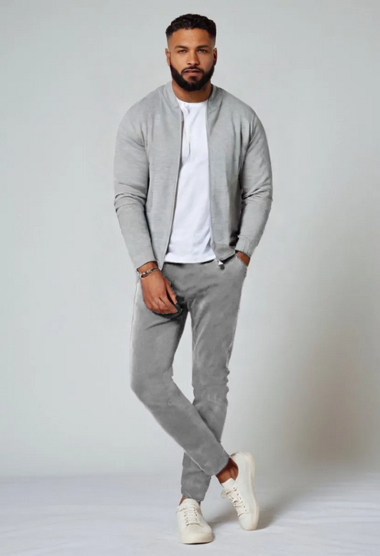 Men’s Waffle Texture Zip-Up Tracksuit – 2-Piece Casual Jacket & Pants Set