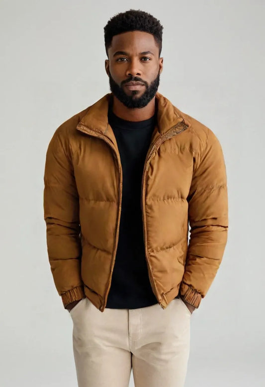 Men’s Puffer Jacket – Stand Collar Cotton-Filled Winter Coat