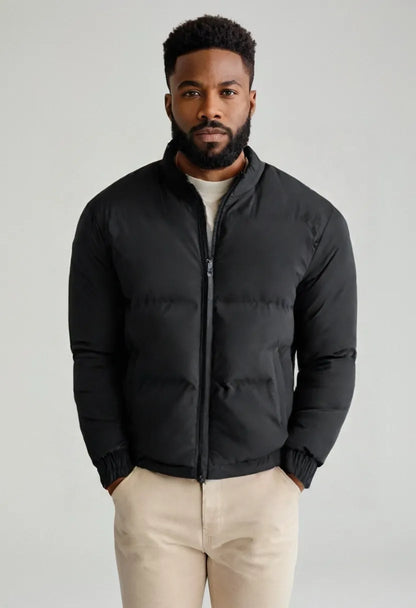 Men’s Puffer Jacket – Stand Collar Cotton-Filled Winter Coat