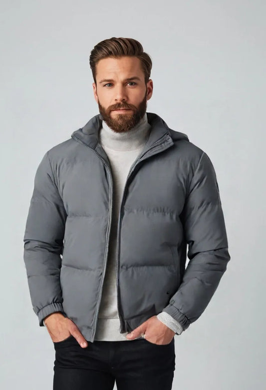 Men’s Puffer Jacket – Stand Collar Cotton-Filled Winter Coat