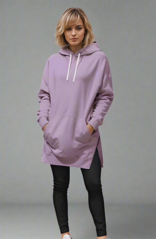Women’s Split Shoulder Brushed Hoodie – Comfy Solid Color Pullover with Hood
