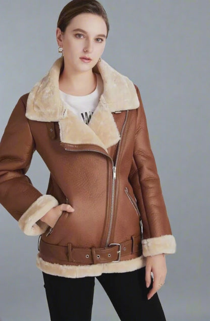 Women’s Faux Leather Lamb Fur Lined Jacket