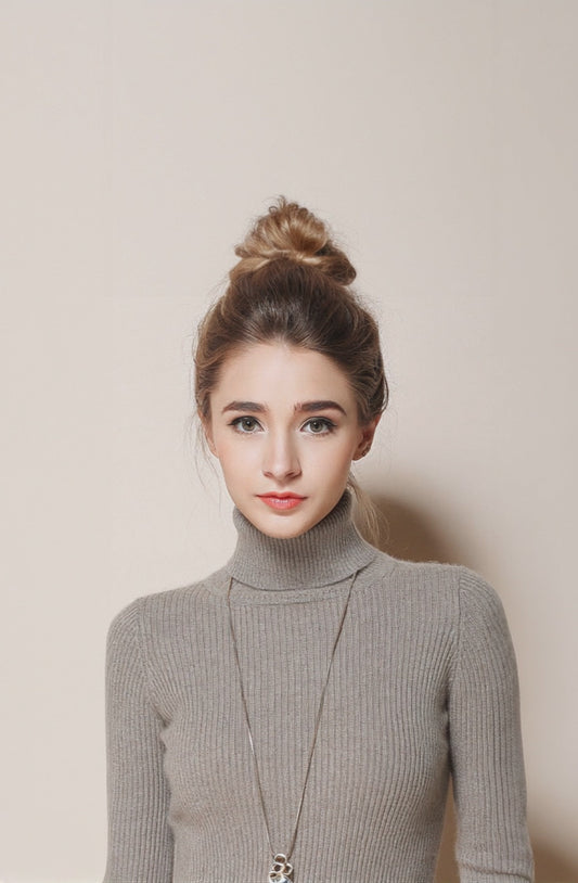 Women’s Slim Turtleneck Knitted Pullover – Thickened Viscose Base Layer