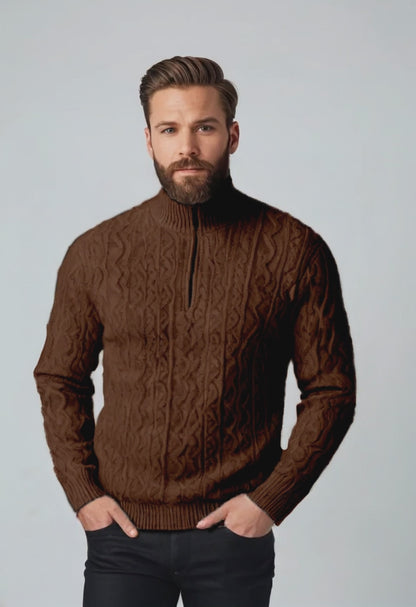 Men’s Half-Zip Cable Knit Sweater – Thickened Pullover