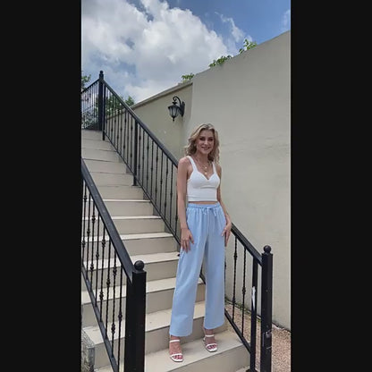 Women’s Summer Linen-Blend Drawstring Trousers with Pockets